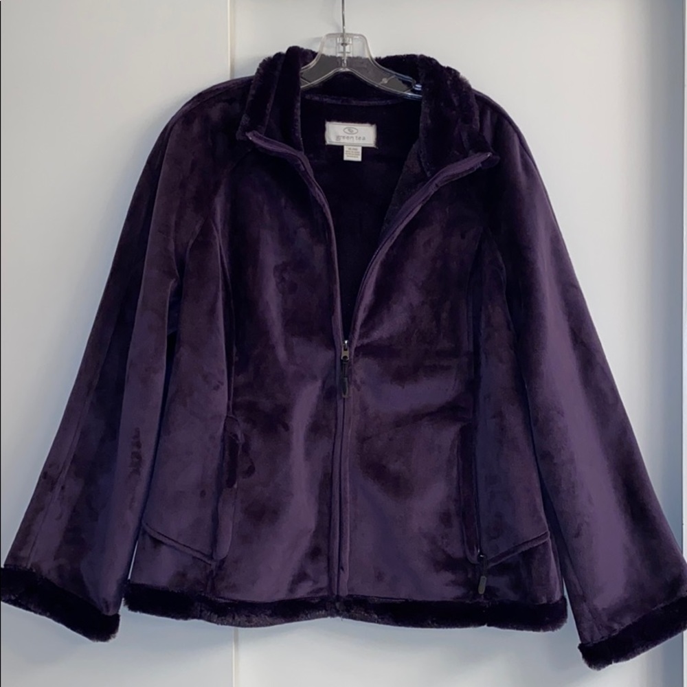 Green Tea Jacket Zip Front Fleece Jacket Faux Fur